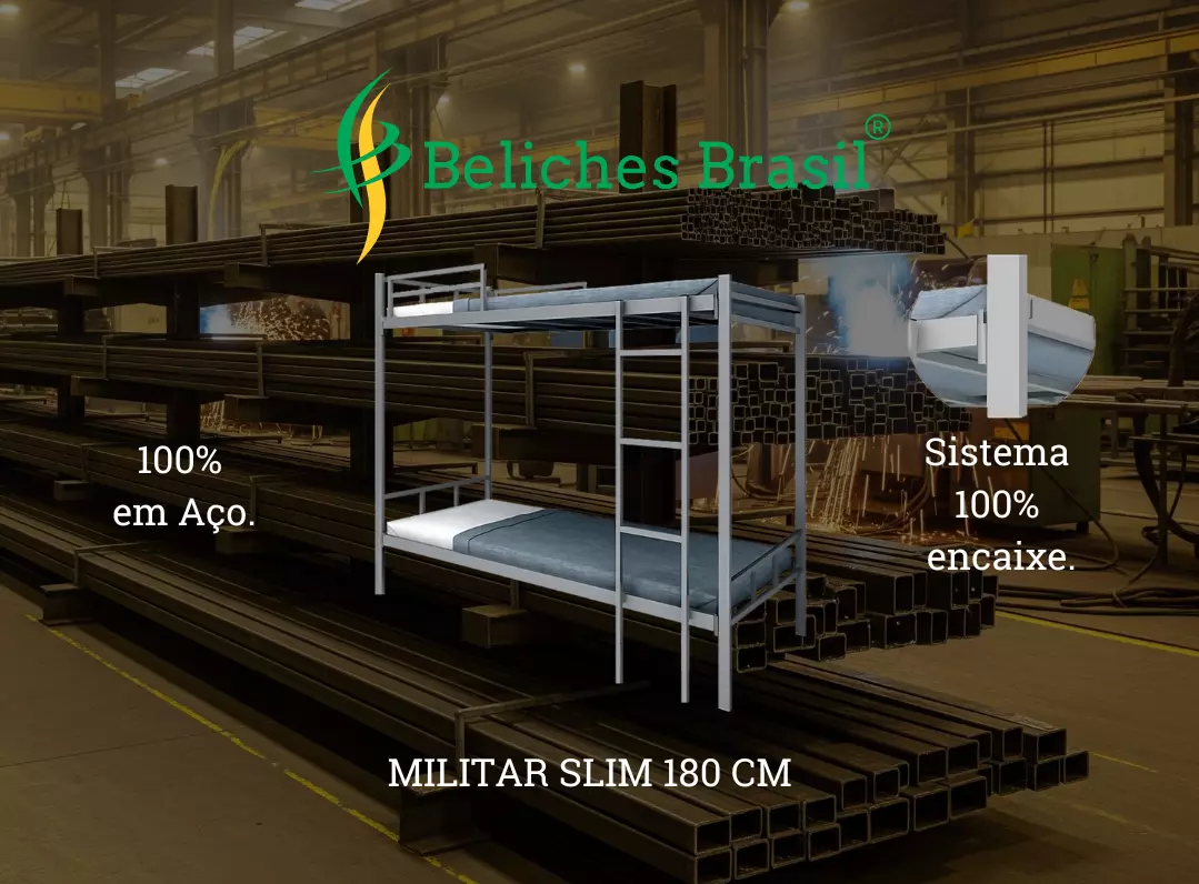 Beliche Militar Slim 180 CM 100% Aço de Encaixe Beliches Brasil®